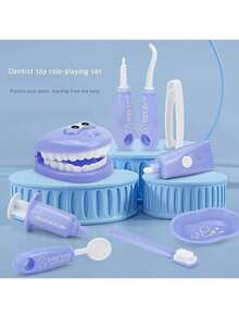 9件套牙齿清洁学习刷牙玩具套装，鳄鱼卡通互动趣味儿童角色扮演牙医游戏模型，优质材料，适合学前教育、幼儿园教室和家庭使用，蓝色；专业魔方拼图 - 8面折叠拼图玩具，日常休闲放松玩具，生日、圣诞节、万圣节和感恩节的完美礼物。