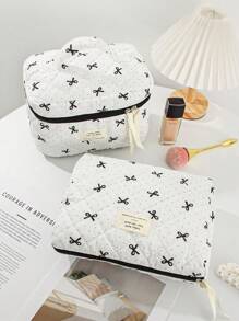1 Peça Bolsa de Viagem com Alça de Laço Acolchoada e Macia, Moda, Grande Capacidade, Portátil, Conjunto de Armazenamento de Viagem com Divisórias, Bolsa de Lavagem de Viagem Fofa com Bolinhas, Organizador de Cosméticos, Organizador de Escovas de Maquiagem, Para Férias, Volta às Aulas, Bolsa Escolar, Bolsa de Viagem Feminina, Necessaire de Viagem