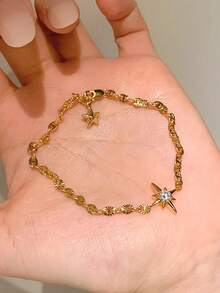 1 pieza Brazalete de acero inoxidable con estrella brillante para mujer, joyería con cometa, meteoro y estrella de la suerte en forma de pentágono - Pulsera de cometa con nariz de cerdo - Ver 4