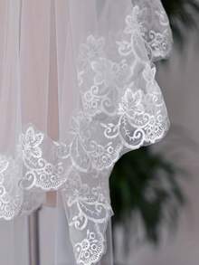1pc White Single Layer Lace Bridal Veil, Romantic Wedding Lace Headpiece Veil, Suitable For Wedding Photography