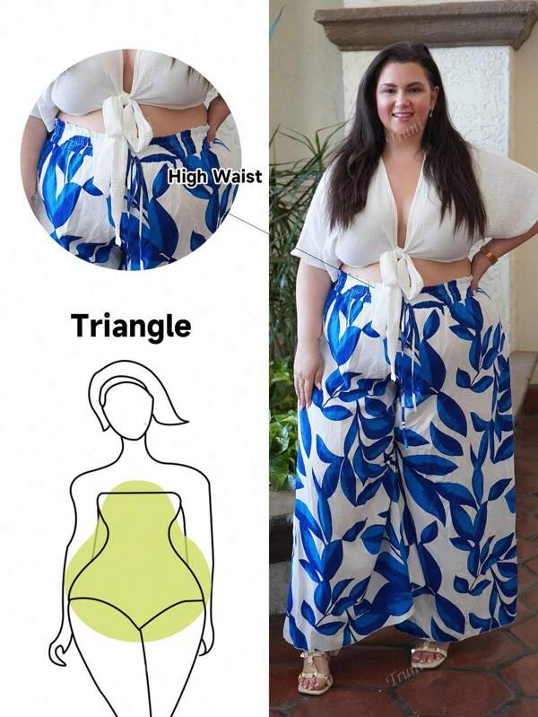 Pantalones de pierna ancha con cintura ajustable y estampado todo sobre de talla grande