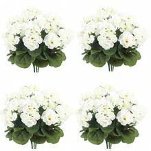 4 株人造天竺葵，逼真的粉色花朵搭配绿色叶子，适合室内外装饰，非常适合花园、门廊、露台、窗台花箱和悬挂花盆、花园装饰、季节性展示、免维护植物、人造户外花卉、家居装饰、万圣节装饰、秋季装饰 - 彩色 - 查看 12