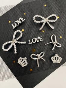 8pcs Fashionable Silver Bow Knot, Rhinestone Crown, Love Letter, Bow Knot DIY Accessories, Detachable Shoe Clips For Sandals, Holiday Party Gift
