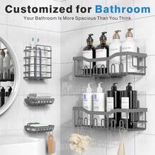 Adhesive Shower Caddy, 5 Pack Rustproof Stainless Steel Bath Organizers With Large Capacity, No Drilling Shelves For Bathroom Storage & Home Decor - 灰色 - 查看 2