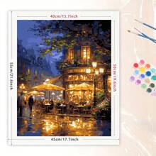 Adult Digital Painting: From Beginner To Advanced Digital Painting Kit - Fun Adult DIY Art And Craft Project - Kit Includes - Canvas Painting, 3 Brushes, Acrylic Paints, Home Decor Art Kit (Night Street Cafe, 16x20 Inch Unframed)