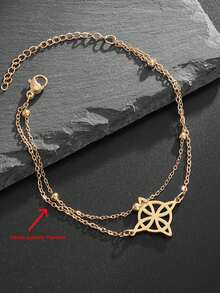 1件女巫结脚链，女士不锈钢双层珍珠链脚链，巫术饰品，夏季配饰（珍珠数量随机） - 幾何 - 查看 3