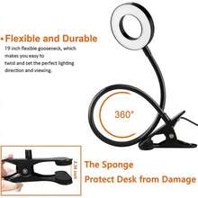 48 LED USB Clip-On Reading Light, 3 Color Modes, Eye-Caring Book Clip Lamp, 360° Flexible Gooseneck Clamp Light, Suitable For Desk, Bedside, And Video Conferencing - Black - View 3