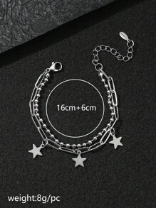 1 pezzo Collana con catena di perline in acciaio inossidabile con croce e pentagramma, mini-maschile e versatile doppio strato per uomo