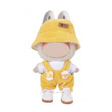 (Solo ropa) Nuevo conjunto de moda de 17 cm de muñeca Labobo de 1ra/2da/3ra generación sentada - Gorro cubo, camiseta blanca, conjunto de pantalones con babero para Labubu