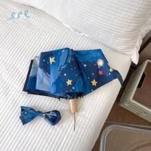 Foldable Umbrella With Cute Starry Sky Cat Design, Dual Use Rainy & Sunny Umbrella, Painting Cat Pattern, Portable, Sunproof, Compact & Fashionable, Suitable For Outdoor