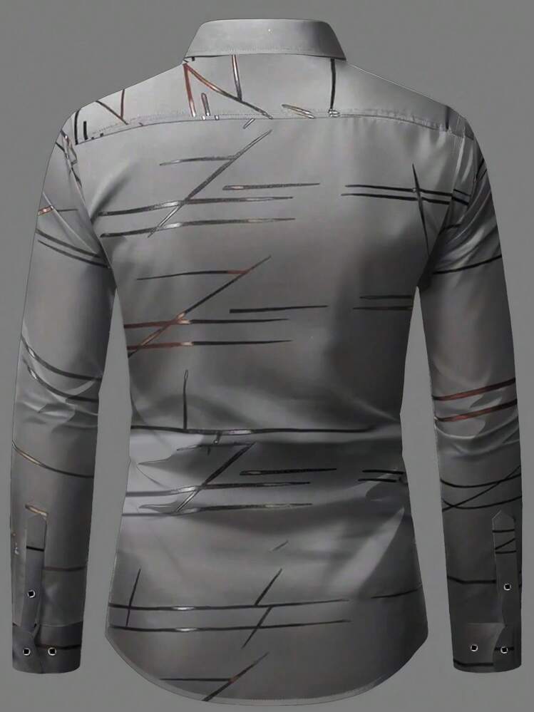 Men's Fashionable Casual Business Commuter Mandarin Collar Plain Button-Up Long Sleeve Shirt, Men's Formal Slim Fit Shirt, Men's Solid Color Foil Shirt. Suitable For Daily Wear, Work Commute, Outings, Gatherings, Can Be Paired With Suit Pants Or Suits For Parties, Weddings, Honeymoons. Can Be Given As A Gift To Son, Husband, Boyfriend, Father, For Fall - Grey - View 3