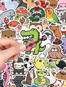100pcs Cartoon Animals Sticker Aesthetic Cute Graffiti Decals For Laptop Luggage Computer Scrapbook Stationery Phone Sticker Kids Toy Gifts - Multicolor - View 4