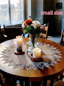 1pc 100% Polyester Embroidered Lace Cutwork Round Placemat, Candle Mat, Round Tablecloth, Vintage Bohemian Style, Suitable For Dining Table, Coffee Table, Vanity, Living Room, Home Decor, Holiday Party, Picnic, Family Gathering, Wedding Gift