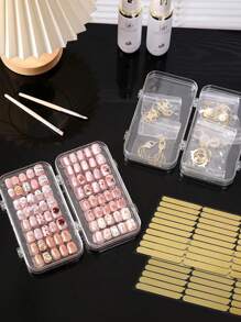 Beautizon Nailartlab 2件/6件多功能三折收纳展示美甲盒双面胶条套装，简约透明美甲盒可穿戴美甲收纳展示盒，美甲片无缝胶条配件，沙龙美甲配件工具 - 彩色 - 查看 9