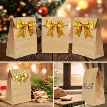 50/100 bolsas de papel kraft marrón, bolsas de embalaje duraderas para regalos de fiesta, aperitivos, galletas, hamburguesas, adecuadas para pequeños negocios, comestibles, almuerzos, recuerdos de fiesta, para llevar, aplicables para fiestas, bodas, cenas de verano, vuelta al cole, Día Nacional, Halloween, Navidad