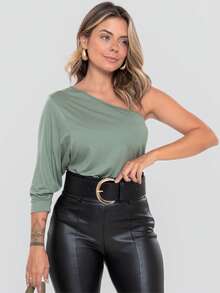 Blusa Ombro Único Feminina Básica Elegante Premium - Verde Claro - Visão 2