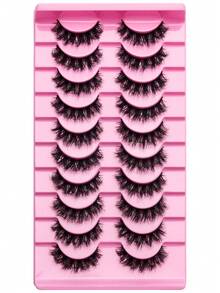 New 10 Pairs Messy Style Faux Mink Eyelashes, Black Stems, Thin Thick Cat Eye Lashes, Fluffy Natural False Eyelashes, 8D Curl, Dramatic Full Strip Eyelash Extension Makeup Tools - 濃密款 - 查看 3