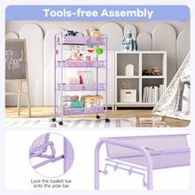 KK KINGRACK 4-Tier Rolling Cart, Metal Utility Cart With 3 Hooks, Easy Assemble Mobile Storage Trolley On Wheels, Metal Shelving Units Kitchen Bathroom Laundry Room Outdoor Decor, Purple - Màu tím - Xem 3