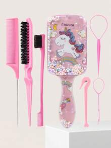 6/7 件气垫发梳套装、可爱独角兽卡通梳、Topsy 发尾工具、橡皮筋切割工具、边缘刷毛刷鼠尾梳挑逗刷套装，用于抚平头发、发型设计、清洁、沙龙（黑色、粉色、紫色）、返校、旅行度假必需品、女士发饰、刷子、发刷、边缘刷、刷头发、发梳、梳头发、顺发刷、球刷、迷你发刷、发刷套装、木梳、发刷、刷子、梳子、光滑后刷、发刷、边缘刷、刷头发、发梳、发刷套装、梳头发、迷你发刷、顺发刷、发刷、头发、配饰、美发产品、美发工具、美发用品、护发、卷发刷、理发师、理发配件、美发设备 - 彩色 - 查看 16