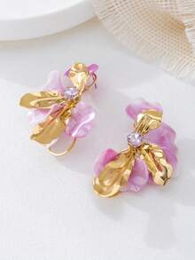 2 件时尚简约粉色和金色不对称夸张耳环，百搭，适合女性度假佩戴 - 白粉紅色 - 查看 4