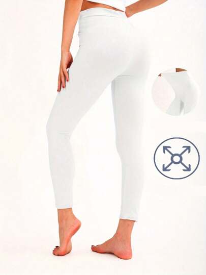 1pc Women's Casual High Waisted Solid Color Skinny Leggings, Comfortable Elastic Waist Soft Fitted 3/4 Pants For Yoga, Fitness, Outdoor Activities, Daily Wear, Spring/Summer