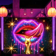 Alien Blacklight Tapestry UFO Black Light Hanging Backdrop Poster Wall Tapestry For Bedroom Decoration For Bedroom,Living Room,Dorm - 黑光唇膏 - 查看 4