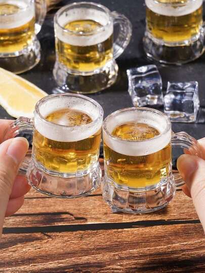 3/5个迷你可重复使用透明啤酒杯，带把手，啤酒品鉴杯，散装透明塑料小酒杯，适用于派对、啤酒节、生日、烧烤、酒吧派对用品、新娘婚礼装饰，1个