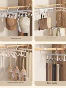 1件/3件/12钩塑料衣架套装：节省空间的衣橱收纳架，可用于收纳文胸、背心等衣物。多功能12钩设计，最大限度利用衣柜空间。轻便耐用的塑料材质，使衣物整齐展示，减少褶皱。非常适合宿舍、公寓、小型衣橱、旅行和日常使用。高效收纳内衣和配饰，防止衣架滑落。安装简便，可折叠，方便旅行携带。半透明表面，可堆叠收纳，打造整洁衣橱。 - 彩色 - 查看 4