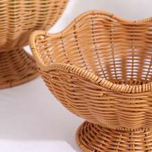1 pièce Paniers à collations de style rotin, plateaux de service alimentaire en plastique, assiettes à collations assorties pour KTV, bar, vaisselle, plats à bonbons, plateaux de fruits, 2 tailles - jaune - Voir 7