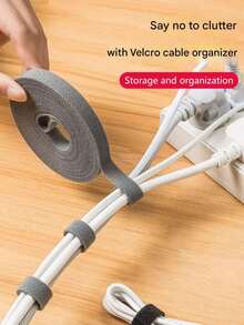 1pc 500cm/196.85in Reusable Fastening Tape Cable Ties, Data Cable Storage And Organizer Hook & Loop Fastener - Multicolor - View 2