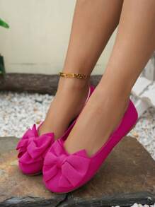 1 Pair Girls' Bow Decor Flat Shoes, Hook And Loop Design, Breathable Chiffon Material, Cute Matching Mother-Daughter Style, Suitable For Outings And Gatherings All Year Round