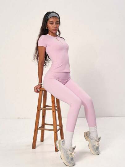 PinkTip "Pastel Pink Basic Crop Top & Shorts Set Breathable CottonLinen Blend & HighWaist Loose Fit Summer Casual & Gym Essentials"