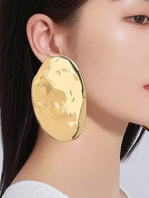 1 Pair 18K Gold Stainless Steel Exaggerated Hoop Earrings, Fashionable For Daily Wear, Suitable For Office, Party, Holiday Gathering