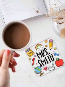 1pc Personalized Teacher Gift, Custom Teacher Name Coaster, End Of School Year Gift, Teacher Appreciation Gift, Back To School Gift - Multicolor - View 7