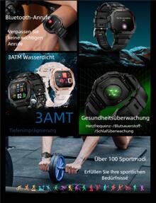 LOKMAT OCEAN GT Smartwatch, 1.75-Inch HD Screen, Bluetooth Calling, Push Message Reminders, Over 100 Sports Functions, Waterproof Outdoor Sports Watch, Flashlight Lighting Function - OCEAN GT - 查看 3