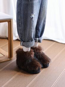 1 Pair Cute Niche Furry Boots, Mid-Calf Winter Snow Boots