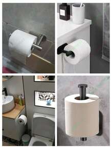 1PC No Drill Toilet Paper Holder,Self- Adhesive Roll Paper Rack,Stainless Steel Tissue Hanger,Absorbent Napkin Stand,Toilet Paper Dispenser,Bathroom Paper Towels Holder,Holder For Paper Towels,Black,Silver,Gold,Bathroom Accessories,Non-Punching, Wall-Mounted,WC Organizer,Bathroom Hardware Equipment,Bathroom Decor