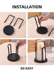 1/2pcs Disposable Paper Cup Holder, Paper Cup Dispensers, Countertop Coffee Cup Organizers, Disposable Cup Extractor, Multifunctional Cup Storage Rack, Household Coffee Tea Cup Holder, Mouthwash Rinsing Cup Holders, Suitable For Kitchen, Living Room, Bathroom Paper Cup Storage, Household Kitchen Supplies (Beige, Black) - Multicolor - View 7