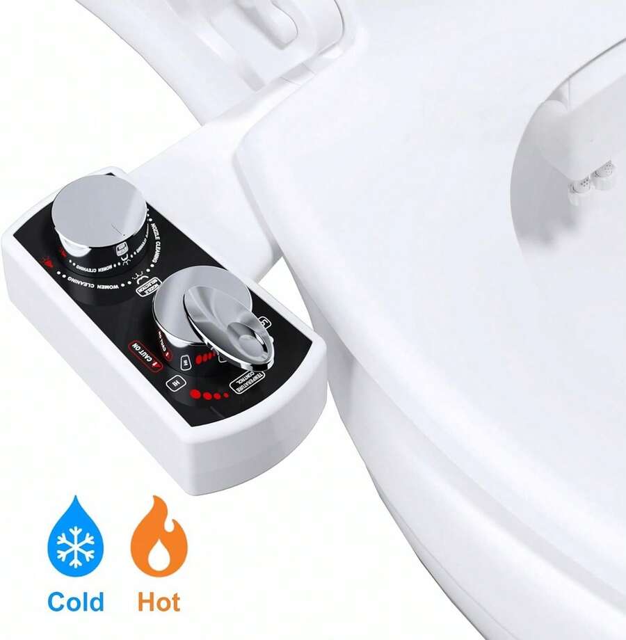 Jinxell Bidet Attachment For Toilet, Hot And Cold Water Spray Non-Electric Dual Nozzle For Frontal & Rear Wash, Adjustable Water Pressure Control, Self Cleaning Water Sprayer - 黑色 - 查看 1