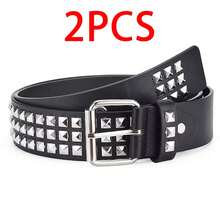 Nuevo cinturón con remaches de cuentas cuadradas a, cinturón piramidal de Metal para hombres y mujeres, Hardware Punk, cinturón vaquero Y2K, cinturón de diseñador, cinturón para mujer EUJH - Bronce rojo - Ver 8