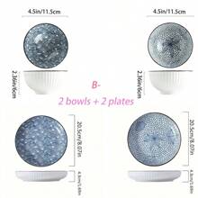 Ceramic Dinner Plates And Bowls Set Of 4 - Round Salad Dessert Plates And Bowls, Holiday Theme, All-Season Versatility For Home, Dorm, Kitchen & Dining Room