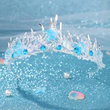 1pc Elegant Purple Heart Starfish Shell Mermaid Tail Decor Bridal Wedding Tiara Crown Princess Headpiece - 彩色 - 查看 7