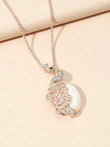 1pc New European And American Style Delicate Full Diamond & Rhinestone Owl Pendant Necklace, Fashionable All-Match Long Chain For Women