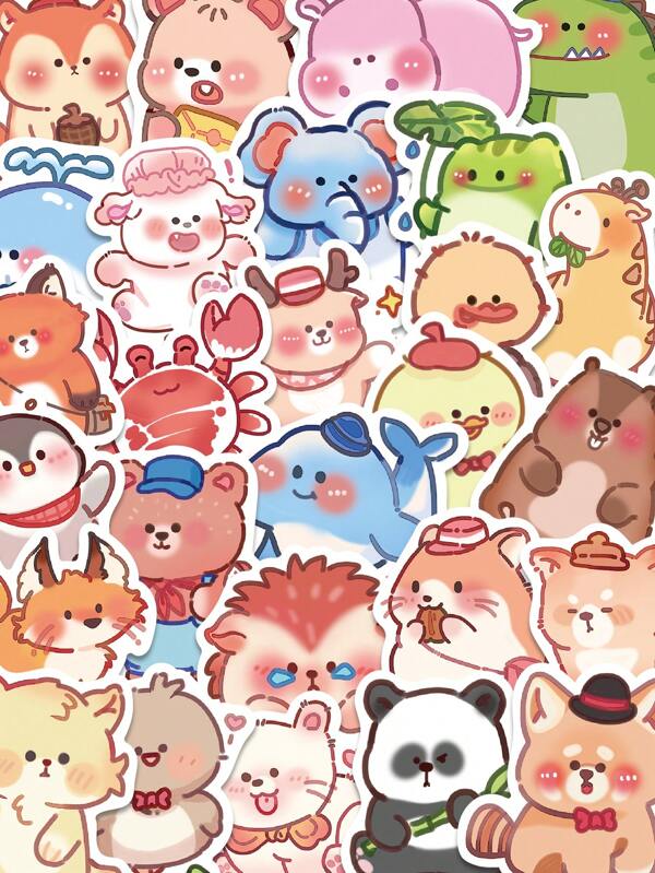 60pcs Cute Colorful Hand-Drawn Soft & Adorable Animal Stickers, Cartoon Ins Style, Non-Repetitive Creative Decorative Stickers For Phone Case, Water Cup, Guitar, Gifts