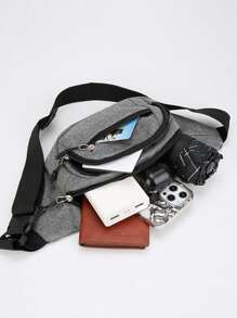 Men's Oxford Fabric Multi-Pocket Waist Bag, Casual Chest Pack For Sports & Business, Plain Color Belt Pouch For Everyday Use
