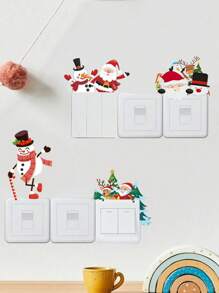 4pcs, Santa Claus Switch Stickers, Playful 3D Elk Snowman Christmas Tree Pattern Wall Stickers, Removable, Merry Christmas Switch Stickers, For Bedroom, Living Room, Bathroom Room Light Switches, Socket Background Wall Decoration, Christmas Decoration, Festive Atmosphere To Your Home, Party Supplies, Xmas Decor, Home Decor