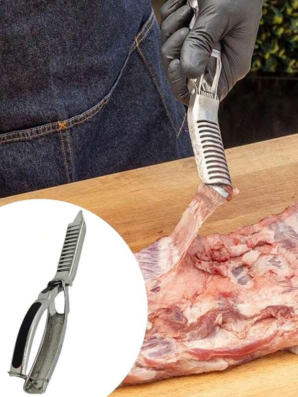 1pc Rib Prep Pro Stainless Steel Rib Membrane Remover Tool – Ergonomic BBQ Rib Prep Tool With Comfort Grip For Effortless Membrane Removal, Dishwasher Safe & Rust-Resistant BBQ Accessory