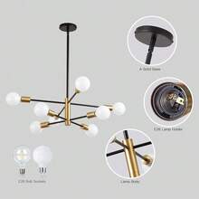1pc Modern Luxury Warm-Tone LED Pendant Light, Suitable For Dining Room, Bedroom, Living Room, Study, Office, Glass Shade Pendant Lamp, 8 X E27 Light Source Pendant Light, Milky White Glass Pendant Lamp - Black Gold - View 4