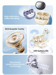 Lenovo-TA410 是一款新型骨传导运动耳夹式耳机，具有超长续航时间和高品质音效。 - 紫色 - 查看 4