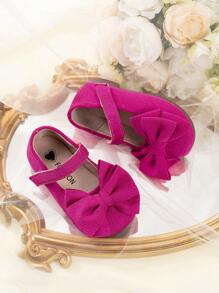 1 Pair Girls' Bow Decor Flat Shoes, Hook And Loop Design, Breathable Chiffon Material, Cute Matching Mother-Daughter Style, Suitable For Outings And Gatherings All Year Round